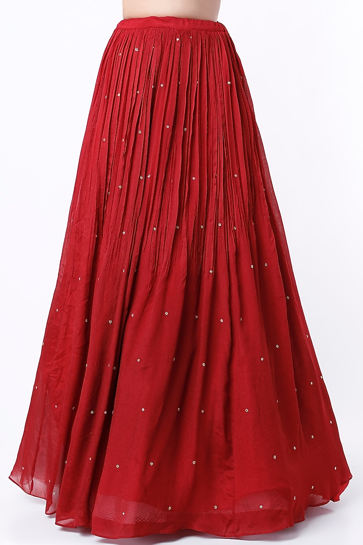 Red Crepe Wedding Lehenga Set by Ease at Pernia's Pop Up Shop