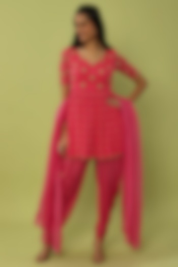 Pink Crepe Dhoti Set by Ease