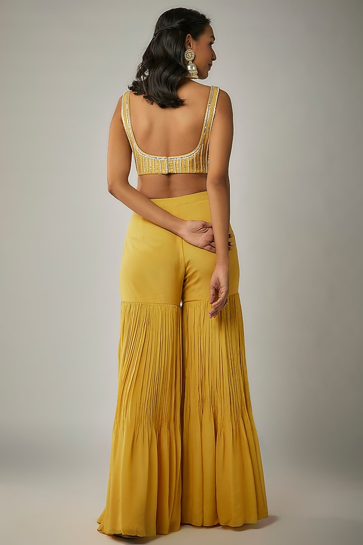 Yellow Viscose Organza Gharara Set by Ease at Pernia's Pop Up Shop