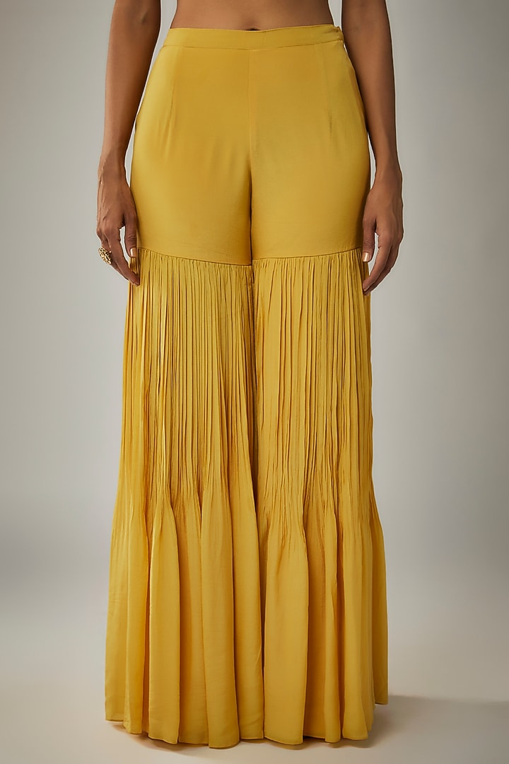 Yellow Viscose Organza Gharara Set by Ease at Pernia's Pop Up Shop
