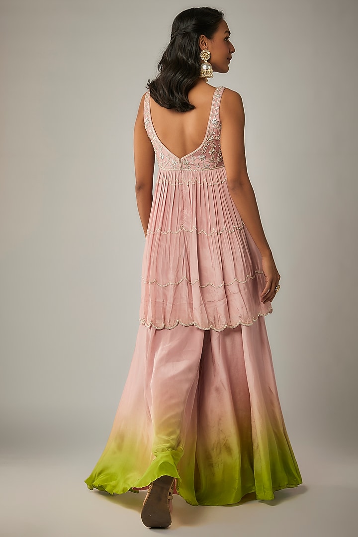 Pink Pure Crepe Wedding Sharara Set by Ease at Pernia's Pop Up Shop