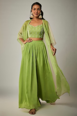Parrot Green Pure Crepe Sharara Set by Ease