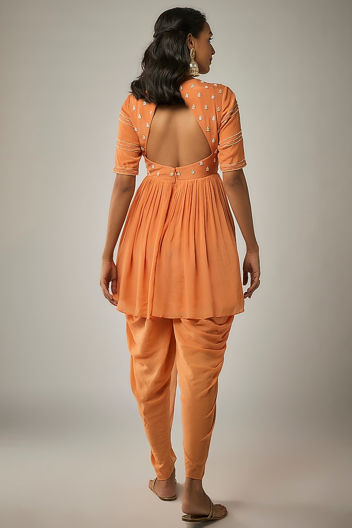 Orange Pure Crepe Dhoti Set by Ease at Pernia's Pop Up Shop