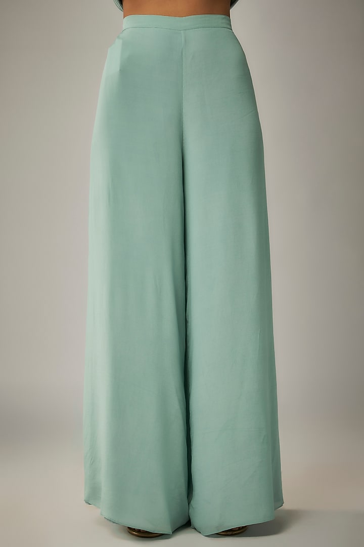 Light Blue Pure Crepe Boota Embroidered Angrakha Set by Ease at Pernia's Pop Up Shop