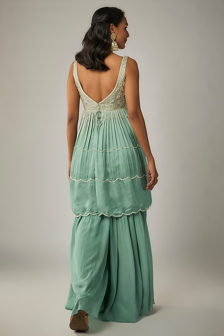 Turquoise Pure Crepe Wedding Sharara Set by Ease at Pernia's Pop Up Shop