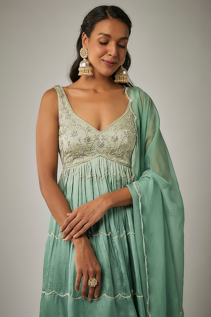 Turquoise Pure Crepe Wedding Sharara Set by Ease at Pernia's Pop Up Shop