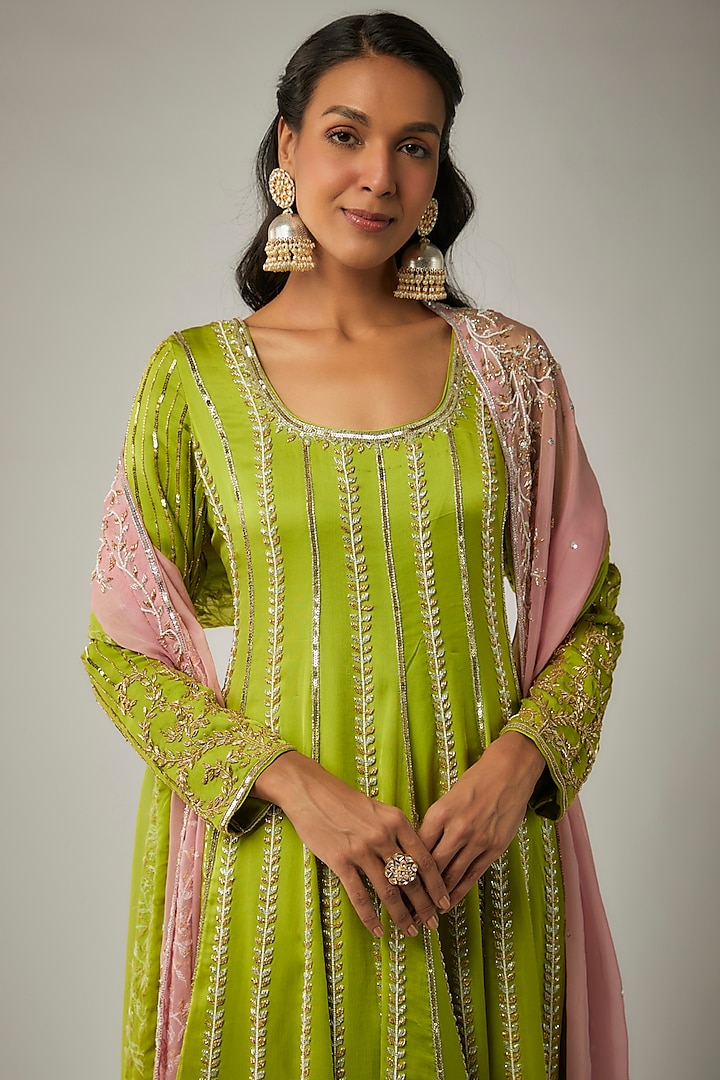 Parrot Green Satin Organza Jaal Embroidered Anarkali Set by Ease at  Pernia's Pop Up Shop 2026