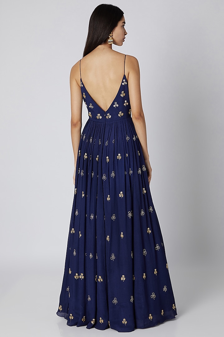 Blue Embroidered Wedding Anarkali With Dupatta by Ease at Pernia's Pop Up Shop