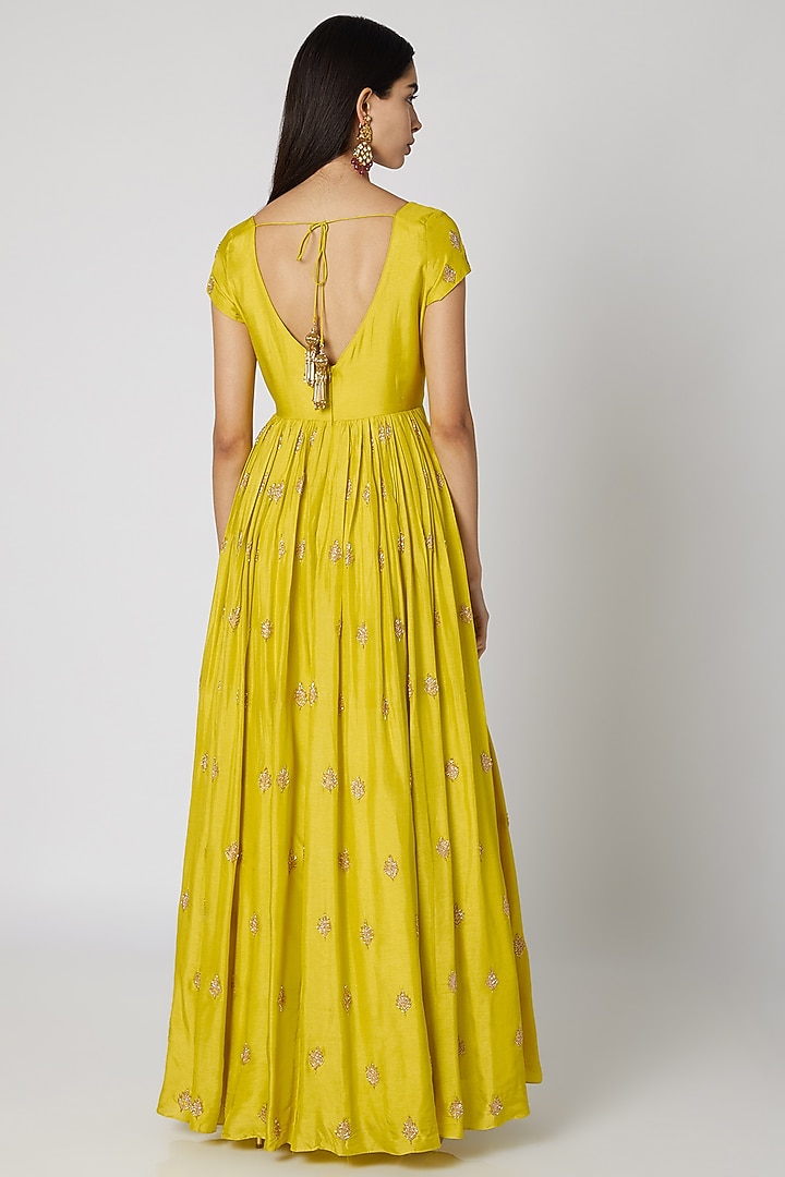 Lime Green Embroidered Wedding Anarkali WIth Dupatta by Ease at Pernia's Pop Up Shop