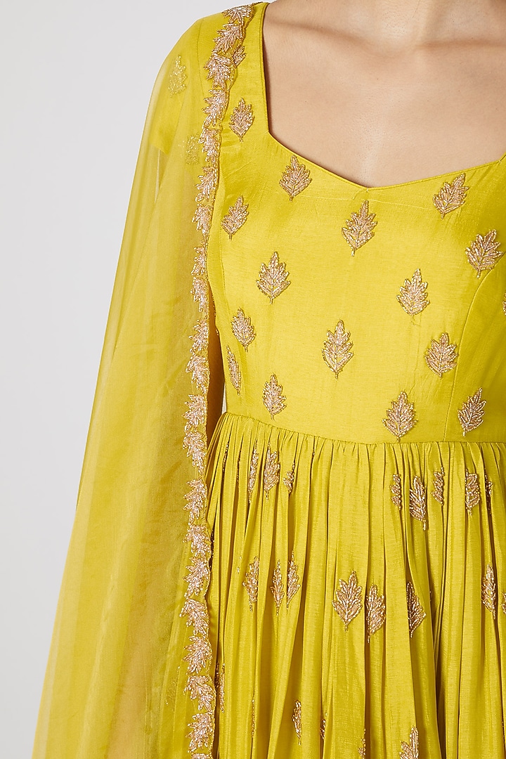 Lime Green Embroidered Wedding Anarkali WIth Dupatta by Ease at Pernia's Pop Up Shop
