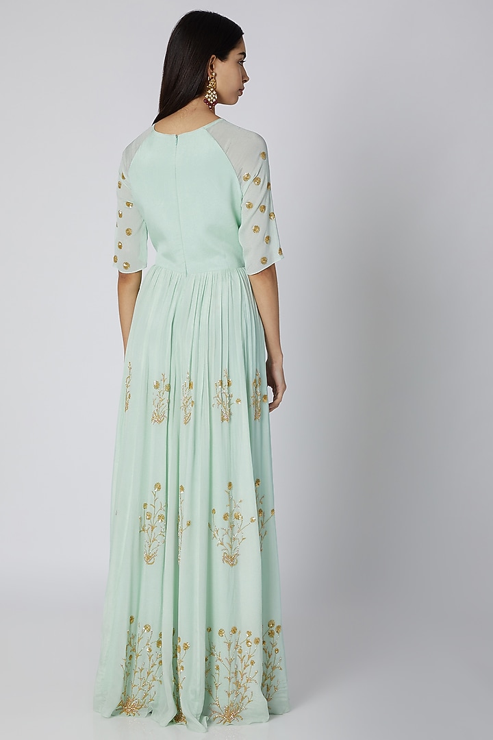 Mint Blue Embroidered Wedding Anarkali With Dupatta by Ease at Pernia's Pop Up Shop