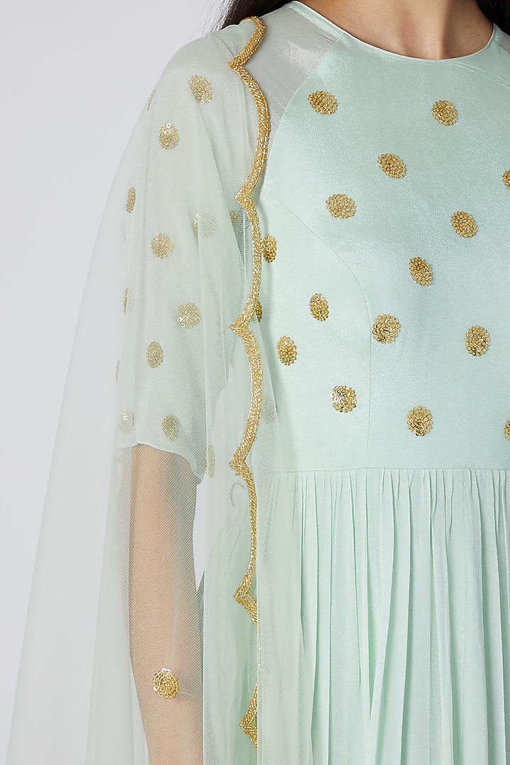 Mint Blue Embroidered Wedding Anarkali With Dupatta by Ease at Pernia's Pop Up Shop