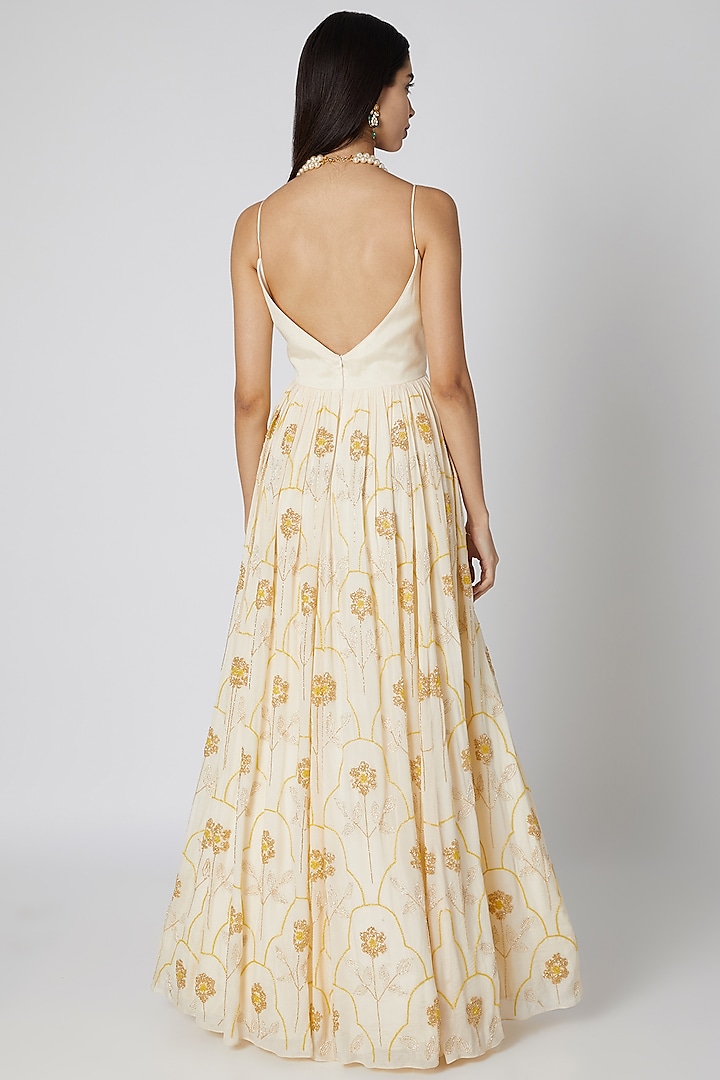 Off White Embroidered Wedding Anarkali With Dupatta by Ease at Pernia's Pop Up Shop