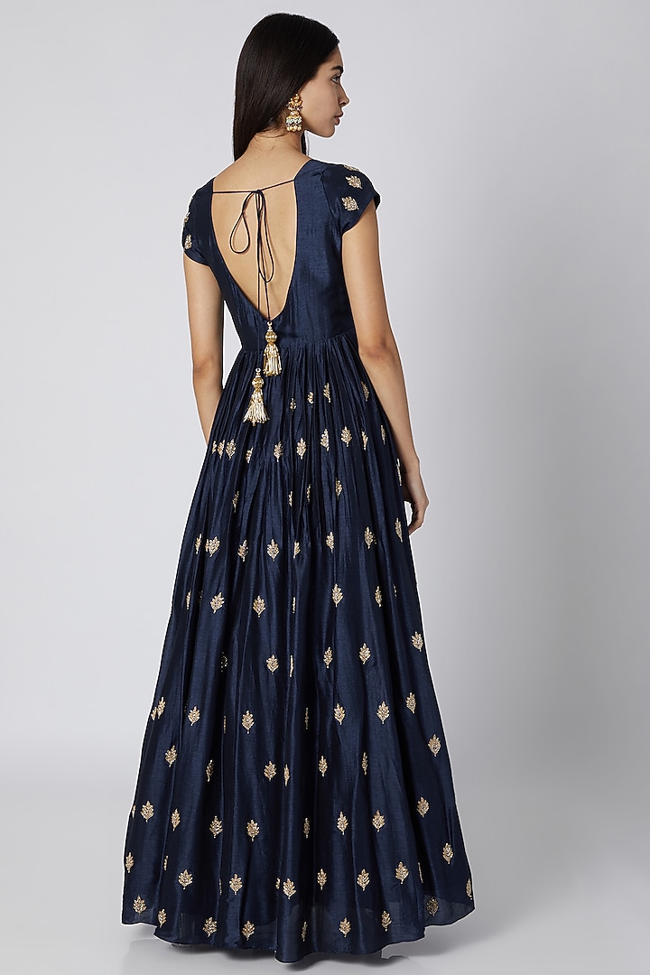 Blue Embellished Wedding Anarkali With Dupatta by Ease at Pernia's Pop Up Shop