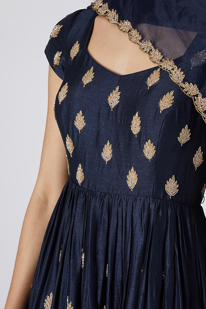 Blue Embellished Wedding Anarkali With Dupatta by Ease at Pernia's Pop Up Shop
