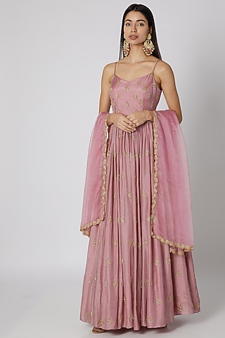 Lavender Embellished Anarkali With Dupatta by Ease