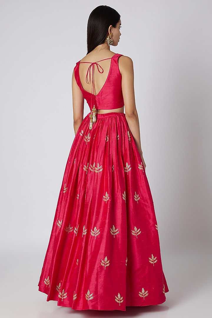 Fuchsia Pink Zardosi Embroidered Wedding Lehenga Set by Ease at Pernia's Pop Up Shop