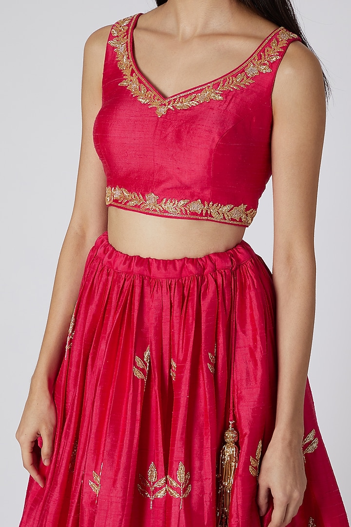 Fuchsia Pink Zardosi Embroidered Wedding Lehenga Set by Ease at Pernia's Pop Up Shop