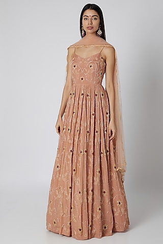 Mauve Pink Embroidered Anarkali With Dupatta by Ease
