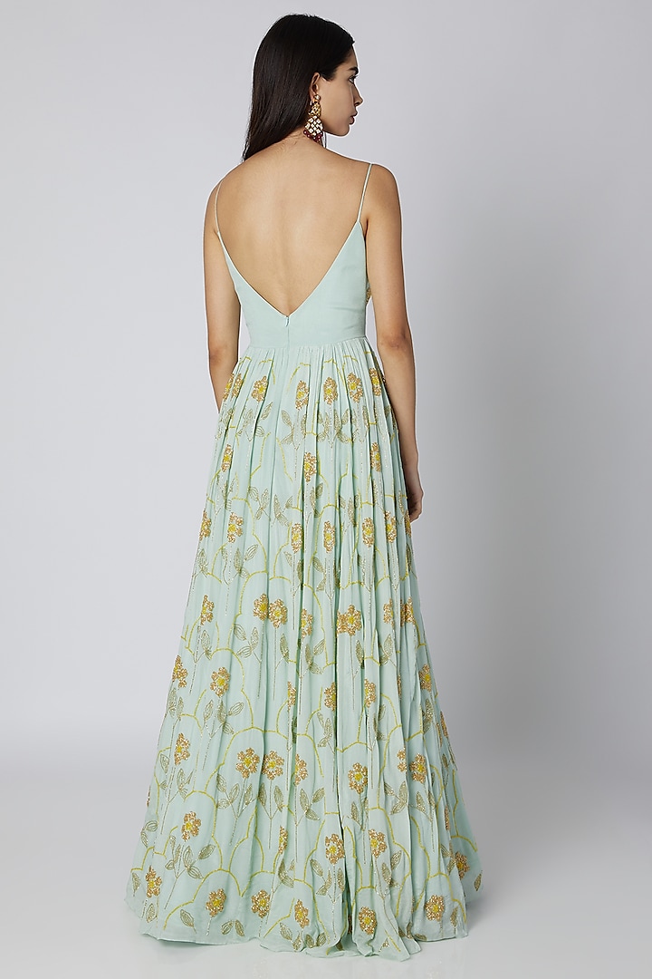 Mint Embellished Wedding Anarkali With Dupatta by Ease at Pernia's Pop Up Shop