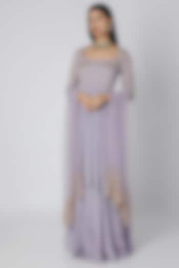 Lavender Embroidered Jaal Anarkali With Dupatta by Ease