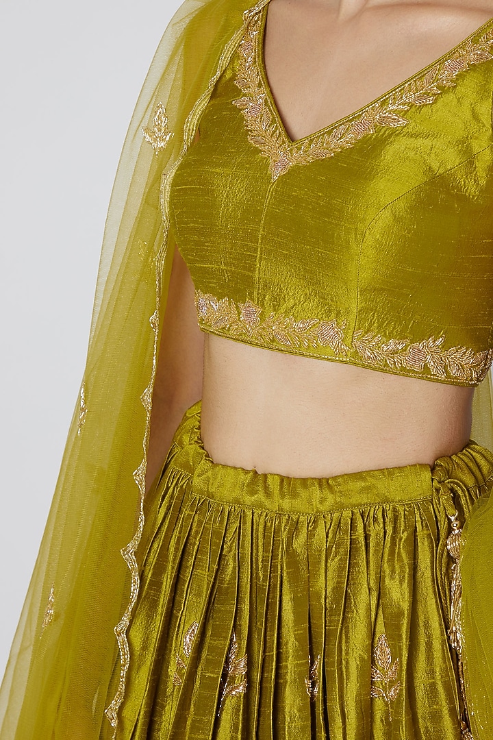 Olive Green Zardosi Embroidered Wedding Lehenga Set by Ease at Pernia's Pop Up Shop