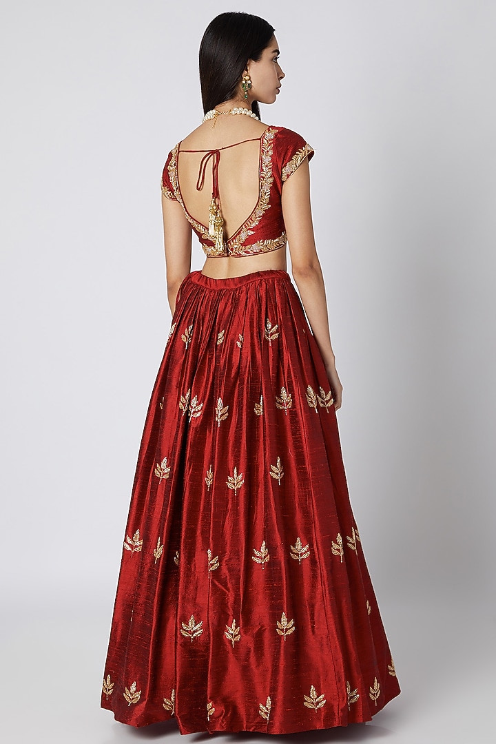 Red Zardosi Embroidered Wedding Lehenga Set by Ease at Pernia's Pop Up Shop
