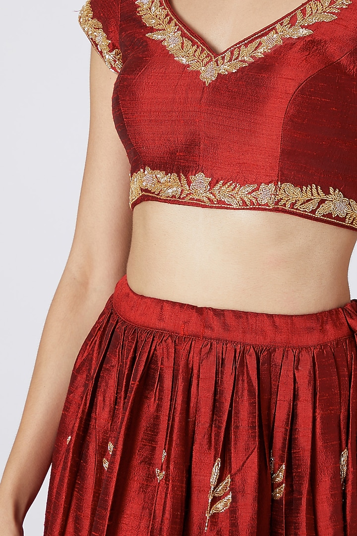 Red Zardosi Embroidered Wedding Lehenga Set by Ease at Pernia's Pop Up Shop