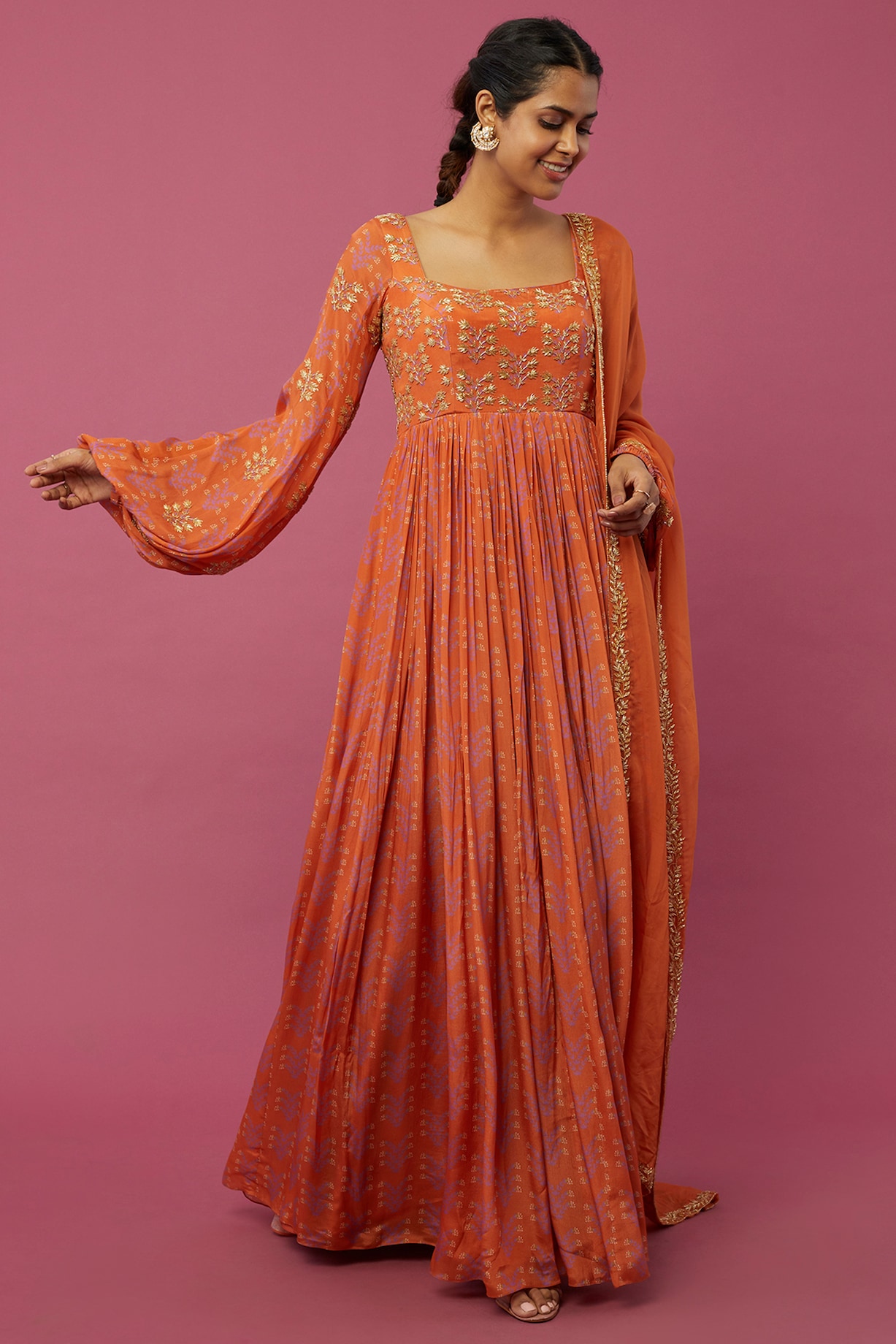 Rust Embroidered Anarkali Set by Ease at Pernia's Pop Up Shop 2025