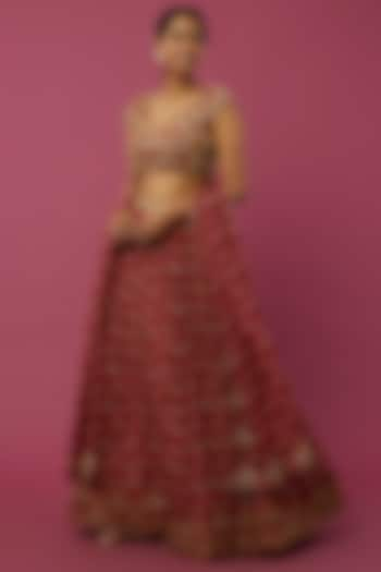 Red Embroidered Wedding Lehenga Set by Ease at Pernia's Pop Up Shop