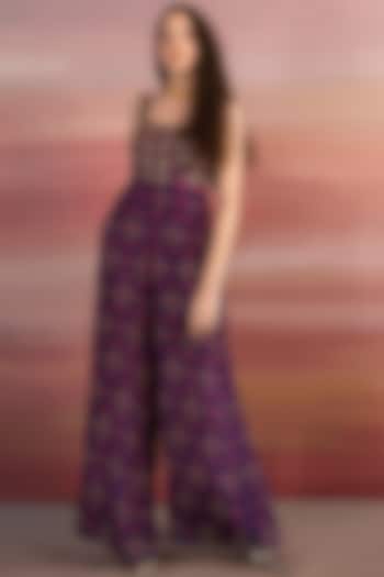 Purple Printed & Embroidered Jumpsuit by Ease