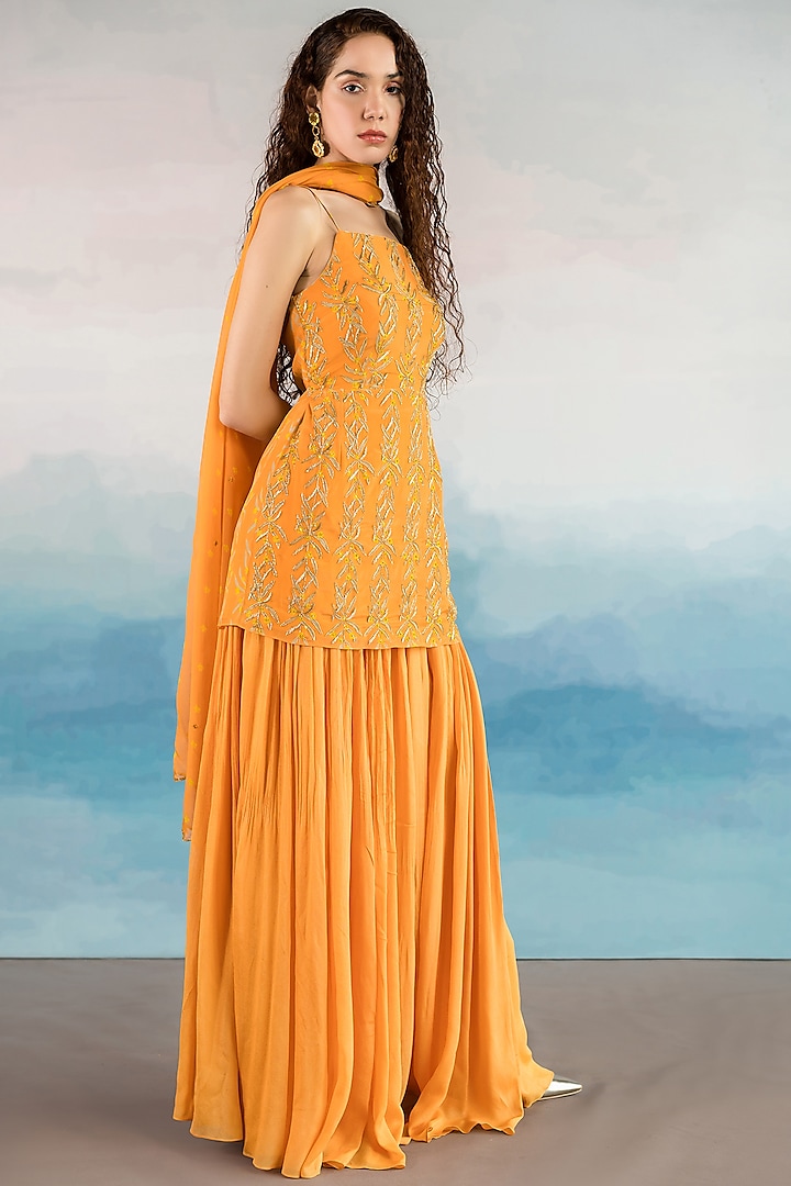 Orange Crepe Sharara Set by Ease at Pernia's Pop Up Shop