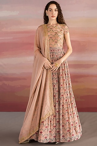 Brown Printed Anarkali Set by Ease