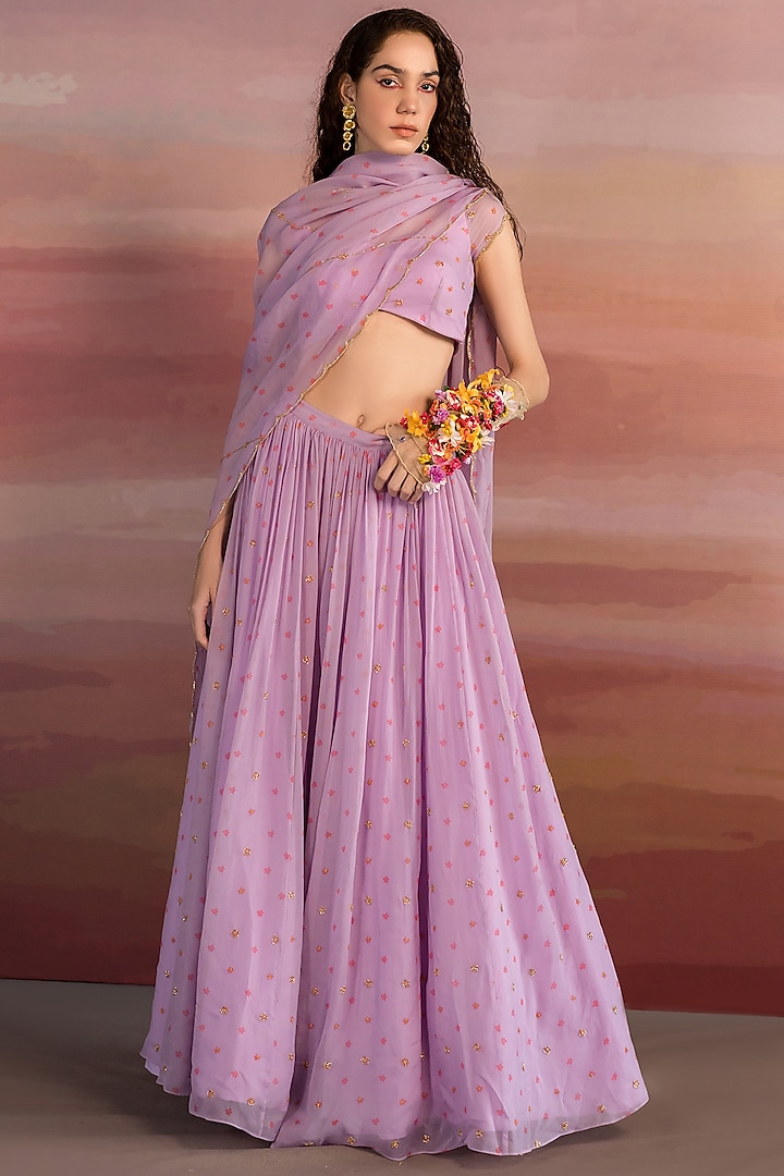 Lavender Embroidered Lehenga Set by Ease