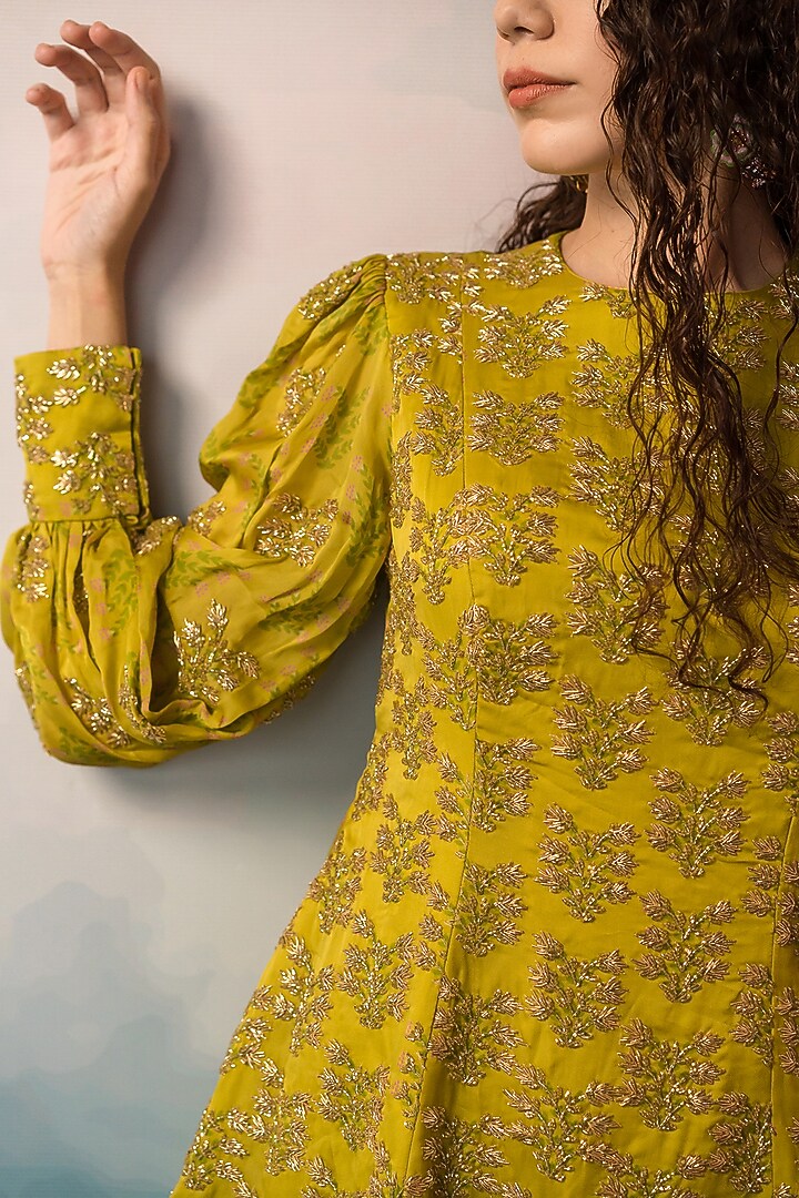 Lime Pure Crepe Wedding Sharara Set by Ease at Pernia's Pop Up Shop