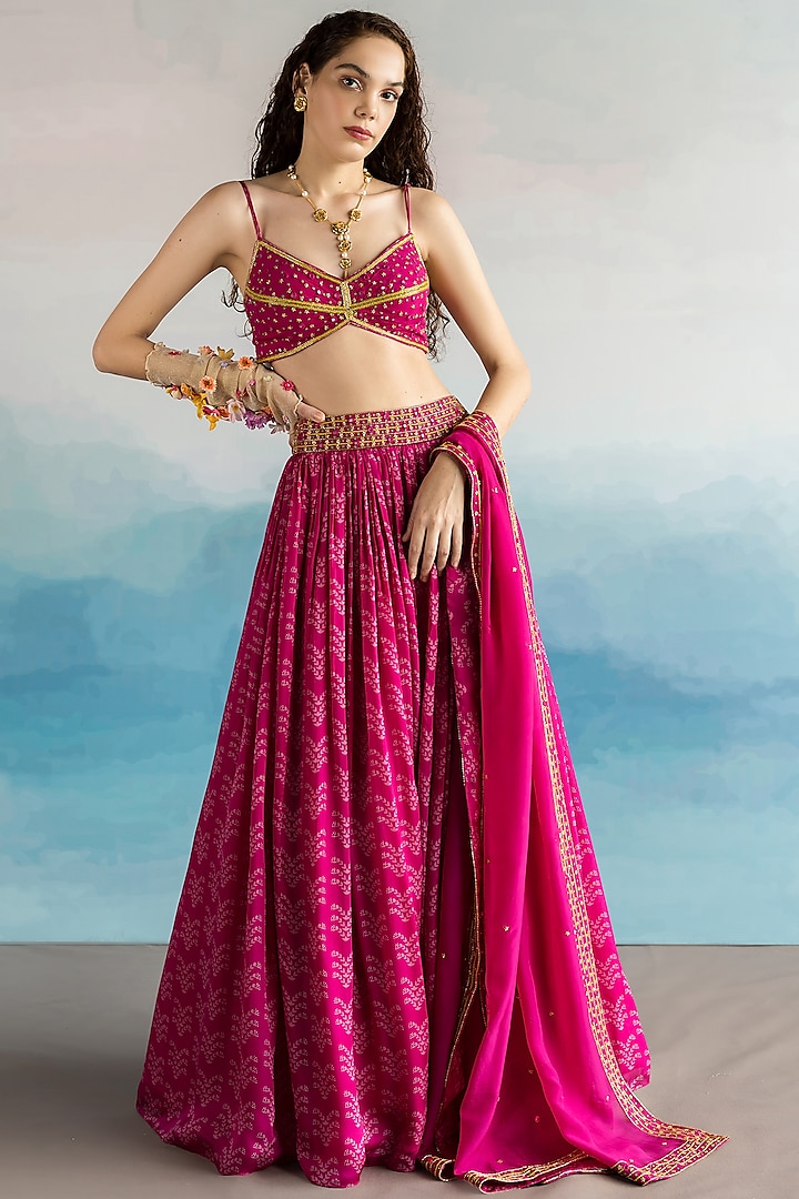 Rani Pink Printed Wedding Lehenga Set by Ease at Pernia's Pop Up Shop