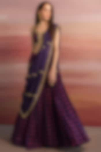 Purple Printed Wedding Lehenga Set by Ease at Pernia's Pop Up Shop