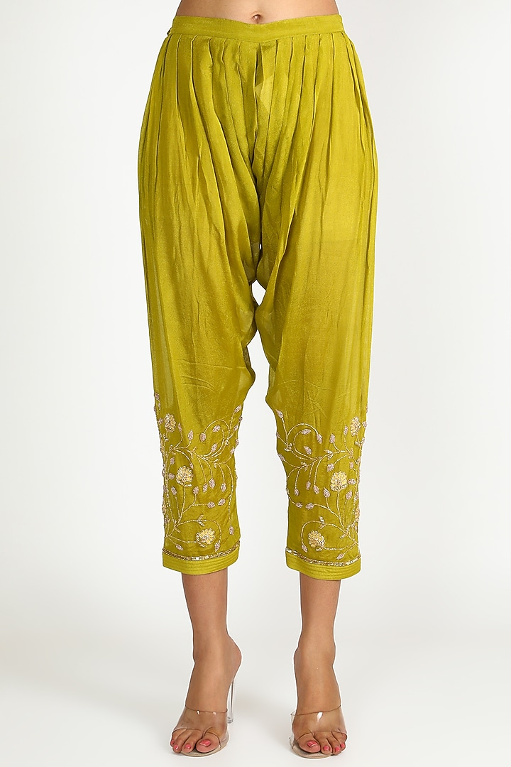 Olive Green Embroidered Wedding Anarkali Set by Ease at Pernia's Pop Up Shop