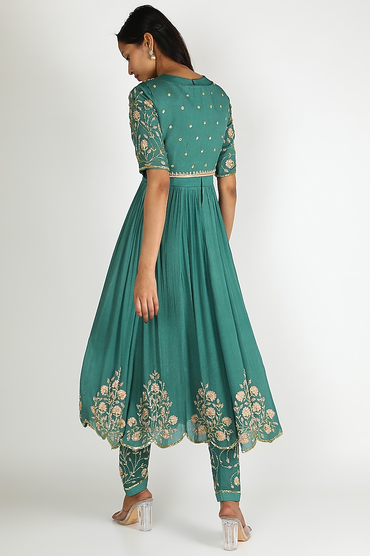 Turquoise Embroidered Wedding Anarkali Set by Ease at Pernia's Pop Up Shop
