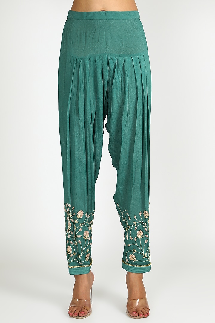Turquoise Embroidered Wedding Anarkali Set by Ease at Pernia's Pop Up Shop