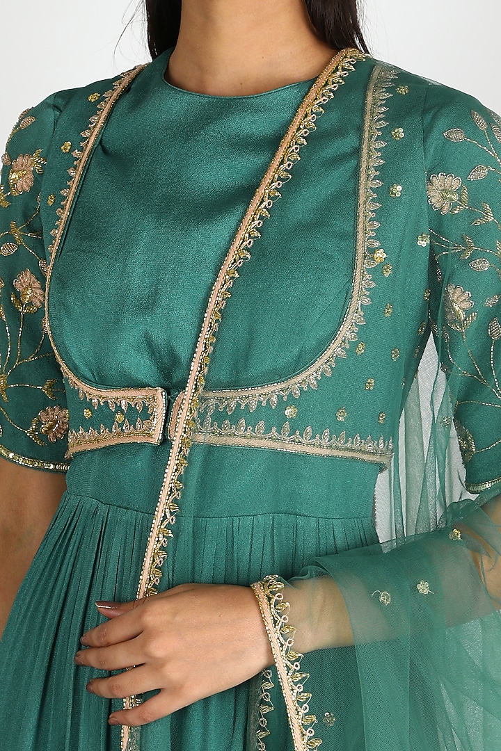 Turquoise Embroidered Wedding Anarkali Set by Ease at Pernia's Pop Up Shop