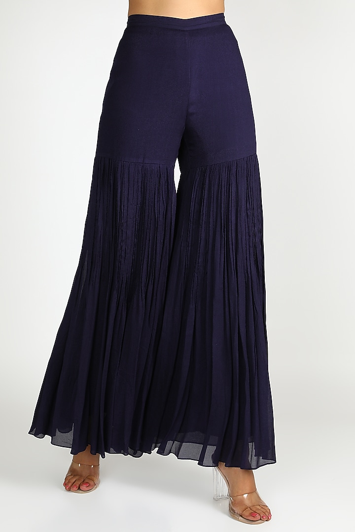 Navy Blue Embroidered Wedding Sharara Set by Ease at Pernia's Pop Up Shop