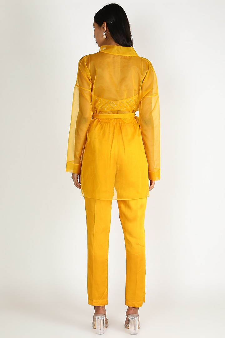 Mustard Embroidered Jacket Set by Ease at Pernia's Pop Up Shop