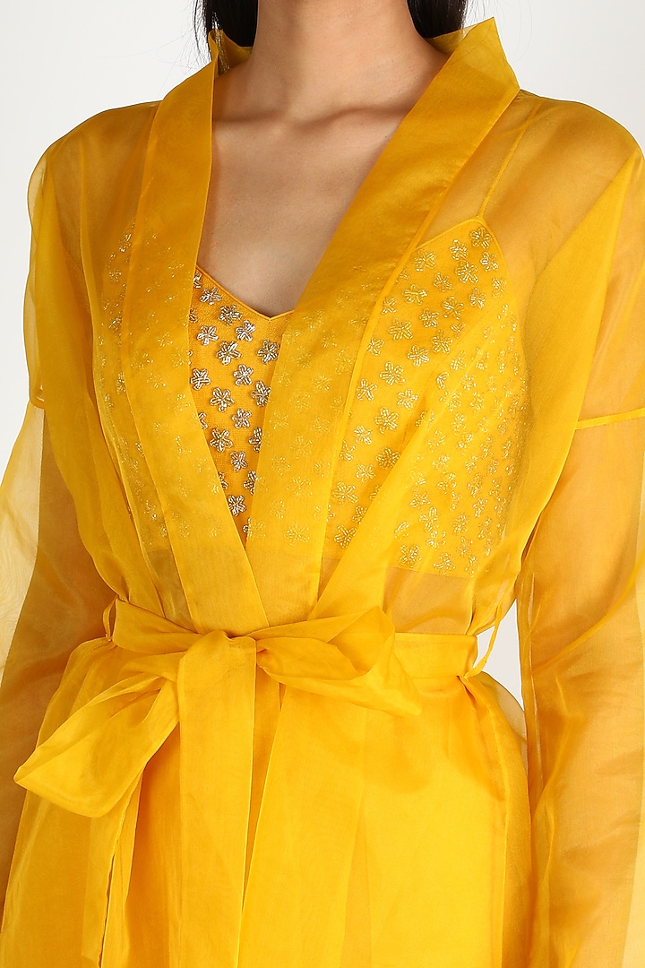 Mustard Embroidered Jacket Set by Ease at Pernia's Pop Up Shop
