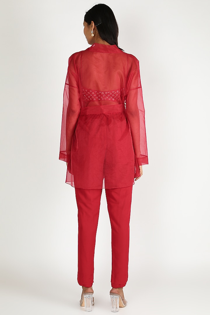 Red Embroidered Jacket Set by Ease at Pernia's Pop Up Shop
