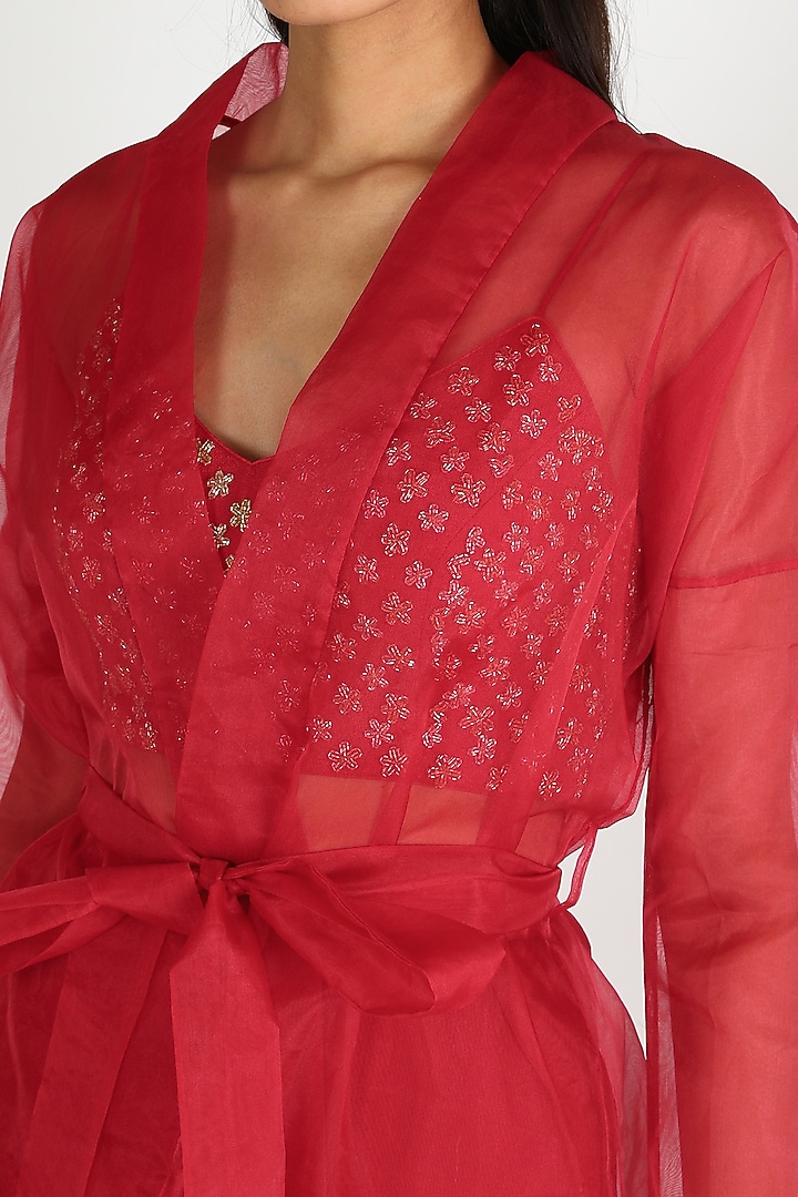 Red Embroidered Jacket Set by Ease at Pernia's Pop Up Shop