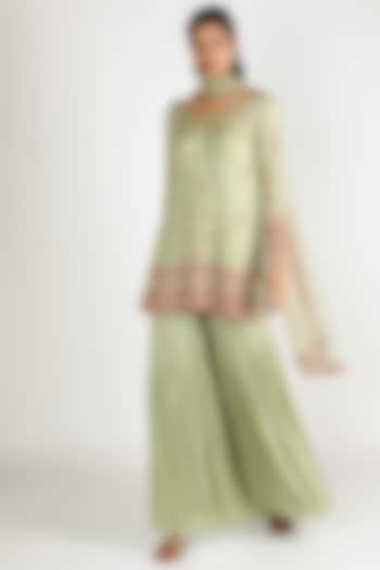 Pista Green Embroidered Sharara Set by Ease
