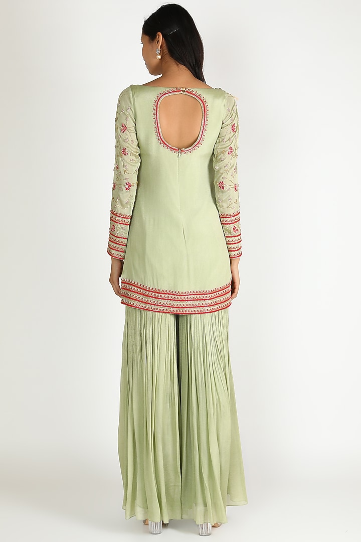 Pista Green Embroidered Wedding Sharara Set by Ease at Pernia's Pop Up Shop