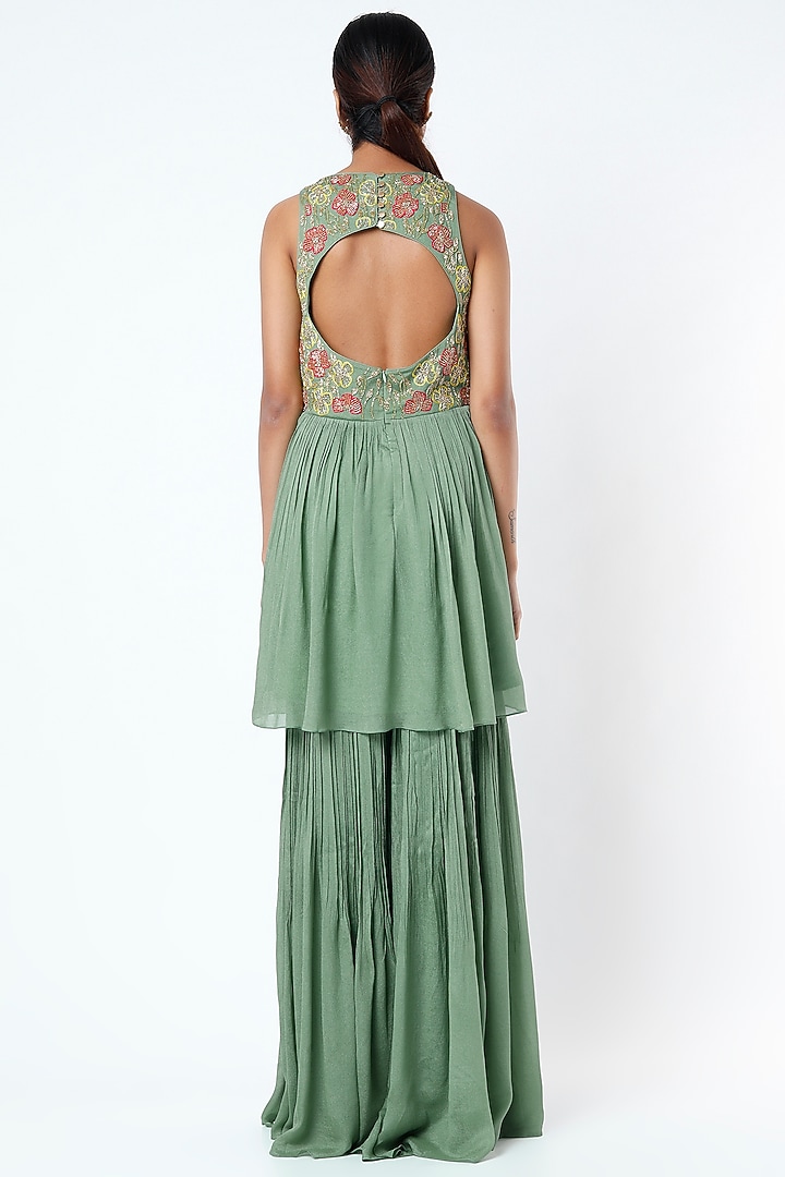 Medium Turquoise Crepe & Viscose Wedding Sharara Set by Ease at Pernia's Pop Up Shop