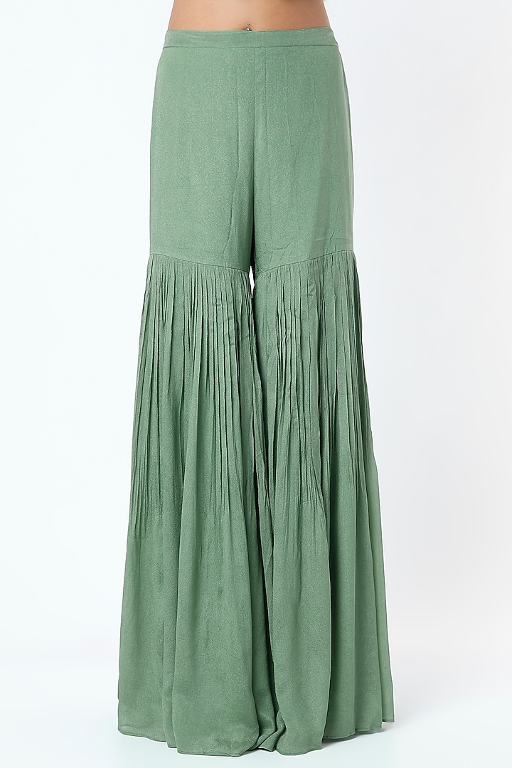 Medium Turquoise Crepe & Viscose Wedding Sharara Set by Ease at Pernia's Pop Up Shop